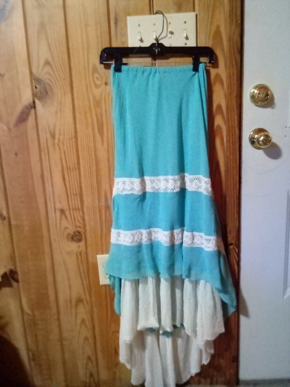 ANTICA SARTORIA Green With Ivory LONG In Back SKIRT ONE SIZE Polyester